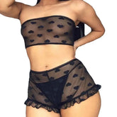 2 Piece Heart Printed Mesh Lingerie Set