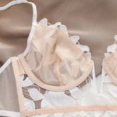 2 Pieces Sexy Lace Flowers Embroidery Bra and Thong Set