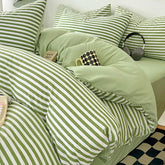 Green White Striped Bedding Set No Filler Ins Nordic Duvet Cover with Zipper Pillowcase Bed Sheet Double Queen Bed Linens