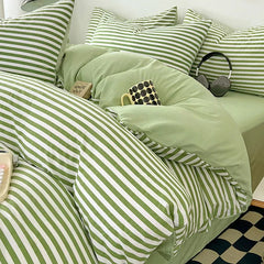 Green White Striped Bedding Set No Filler Ins Nordic Duvet Cover with Zipper Pillowcase Bed Sheet Double Queen Bed Linens