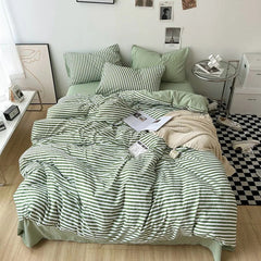 Green White Striped Bedding Set No Filler Ins Nordic Duvet Cover with Zipper Pillowcase Bed Sheet Double Queen Bed Linens