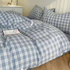 Green Nordic Bedding Set Ins Plaid Girls Boys Double Queen Size Duvet Cover Flat Sheet Pillowcase No Filler Bed Linens