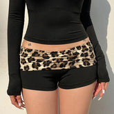 Rockmore Leopard Contrast Patchwork Mini Shorts Low Rise Slim Bottoms Casual Skinny Shorts Baddie Outfits