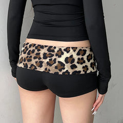 Rockmore Leopard Contrast Patchwork Mini Shorts Low Rise Slim Bottoms Casual Skinny Shorts Baddie Outfits