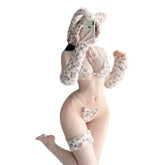 Anime Cute Animal Cat Girl Cosplay Costume Polka Dot Accent Bra and Panties Three-point Set