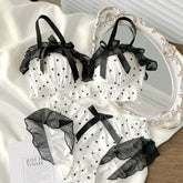 Black lingerie women bralette straps removable panties Underwear