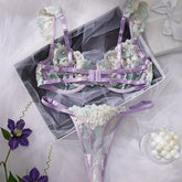 Embroidery color collision comfortable hollow thin cups women's erotic lingerie Set