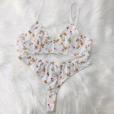 Erotic lingerie knitted bras sexy rustic style small broken flowers steel ring two pieces women Underwear