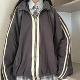 Preppy Jackets Student Baggy Stand Collar Zipper Coats All-match Baseball Tooling Patchwork Outwear Casual