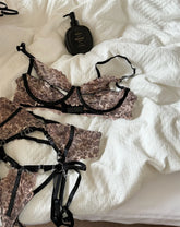 Leopard mesh lingerie sexy thin section upholstery gathered bra Set