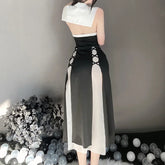 Nun Cosplay Women's Sexy Lingerie Kawaii Black Backless Long Dress