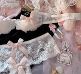 Pink Bow Quarter Cup Plunge Bra Set