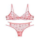 Pink Cherry Lace Bras Set
