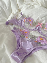 Purple flowers lingerie breifs suit niche thin lace sexy upturned bra Set