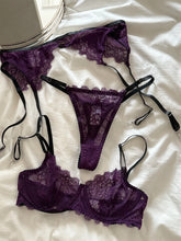 Purple romantic lingerie sexy gathered thin lace women Underwear