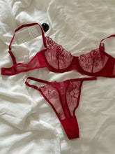 Red flowers embroidered sexy lingerie women large size niche thin lace upturned bra suit Underwear
