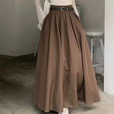High Waist Jupe Korean Pleating Swing Skirt Vintage Office Falda Holiday Loose Solid Long Skirt