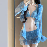 Pure Desire Long Sleeve Bikini Set Beachwear Sunscreen Fairy Style Split Four Piece Swimsuit from Mainland HongKong