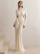 Weird Puss Backless Maxi Dress Shoulder Pads Long Sleeve Waistless Peach Buttocks Ruched Elegant Banquet Skinny Vestidos