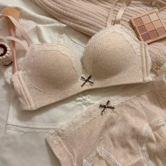 Teenage Lace Floral Bra Set Comfortable Non-steel Ring Beauty Back Small Breasts Gathered up Support Anti-Sagging Bra Set