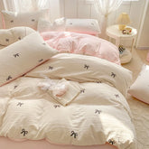3 Piece Sheet Set pink bowknot embroidery duvet cover Set