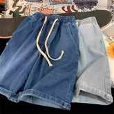 Korean Style Vintage Jeans Loose Male Wide Leg Knee Length Shorts Washed Short Denim Pants