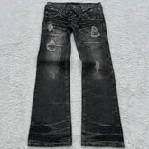 Y2K Washed Jeans Gothic Retro Micro Flared Double Waisted Lace Up Pants Streetwear Design Sense Trousers