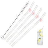 5Pcs 8mm Glass Straw Reusable Drinking Straws Cute Flower Heat-Resistant Straw