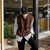 Acrylic Knitted Sweater Vest V-neck Sleeveless Golf Vest Korean Style Solid Color Loose Casual Casual Vest