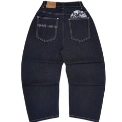 Black Gothic Hip Hop Jeans Trendy Disc Embroidered Wide Leg Pants
