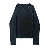 Y2K Solid Color Button Round Neck T-shirt Casual Edition Retro Trend