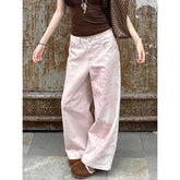 Adorable Pink Vintage High Waist Wide Leg Jeans Back Slimming Exclusive Type Ladies Denim Trousers