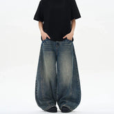 Jeans Oversized Wide Leg Pants Loose Vintage Patchwork Lightning Cracked Denim Trousers Streetwear Male