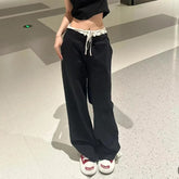 Black Lace Casual Pants High Waist Baggy Sweatpants Korean Harajuku Autunm Oversized Trousers Vintage