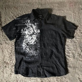 Y2K Black Shirt Affliction Retro T Shirt Harajuku Skull Holy Writ Letter Printing Tee Gothic Short Sleeves Tops