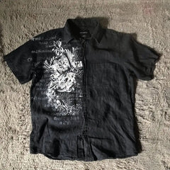 Y2K Black Shirt Affliction Retro T Shirt Harajuku Skull Holy Writ Letter Printing Tee Gothic Short Sleeves Tops