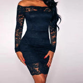 Solid Lace Patchwork One Line Neckline Tight Fitting Buttocks Skirt