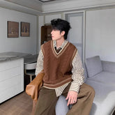 Arrival Preppy Style Cable Knit Vest Sweater Casual V-neck Top Korean Version Loose-fit Top