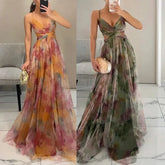 Hollow Out Party Dress, Loungewear Printing Maxi Dress, Sleeveless Lace-Up Ladies Dress Vestido