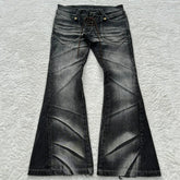 Y2k Flared Lace Up Jeans Retro Washed Paw Prints Double Waist Slim Fit Jeans Gothic High Street Wear Unisex Bootcut Jeans