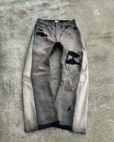 American Hip Hops Jeans High Waist Frayed Patchwork Embroidery Micro Flared Jeans Street Clothing Loose Floor Pants