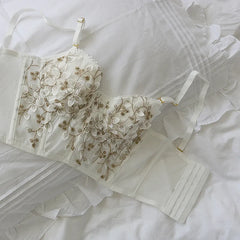 Three-dimensional embroidered bra lace fish bone corset widened breasted with steel ring 2/1 half cup bralette underwear