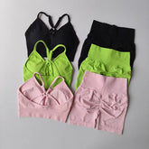 2 Pcs Yoga Sets High Waist Workout Outfits Gym Wear Gym Clothing Sports Suits Fitness Tracksuit Sportswear Shorts Suit
