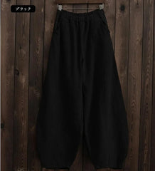Cotton Linen Bloomers Wide Leg Pants Vintage Full Length Elegent Pants Solid Elasitic Waist 5XL