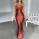 Satin Backless Lace Up Mermaid Slip Dress Sweetheart Neck Slim Bodycon Dresses Elegant Silk Gown Partywear