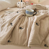 Japanese Minimalism Skin-friendly Blanket Breathable Single Double Duvet Washed Embroidered Comforter Thin Quilt