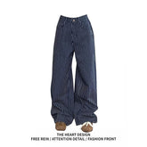 Y2K Vintage 90s Blue Striped High Waist Wide Leg Pants Long Loose Korean Trousers Full Length Bottom Jeans Pants