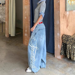Blue Y2k Baggy Boyfriend Jeans Harajuku Vintage Wide Leg Denim Trousers Japanese Jeans Oversize Clothes