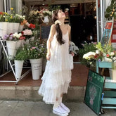 SweetAge-ReducingWhite French Style Tank Dress Loose Fit Long Dress