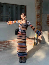 Korean style Streetwear Long-sleeved Cardigan Striped Knit Sling Dress Two-piece Suit